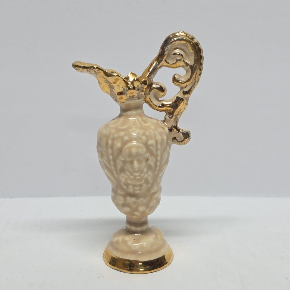VTG MCM 5.5" E Palestine Goldra Porcelain Ewer Pitcher Greek Revival 40s Beige